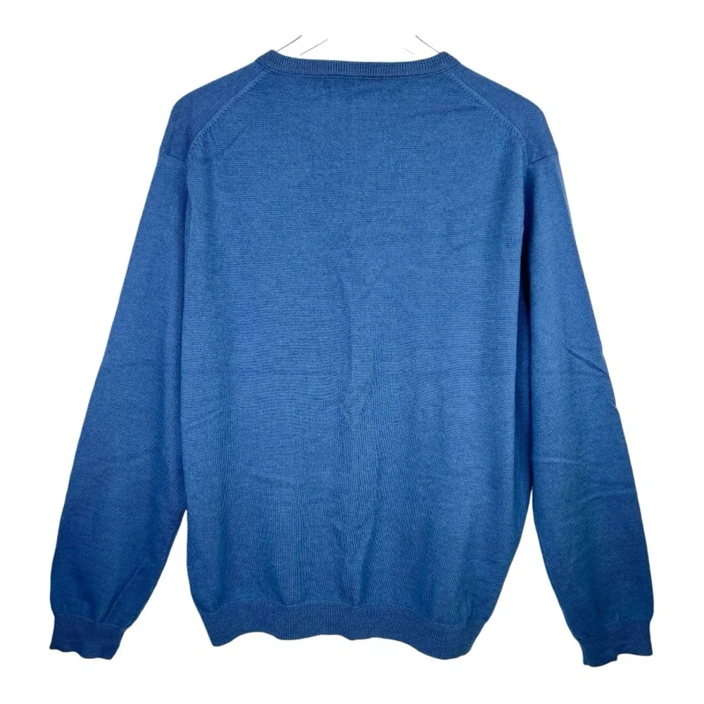 J. CREW Men’s Heather Blue 100% Merino Wool V-Neck Pullover Sweater XL